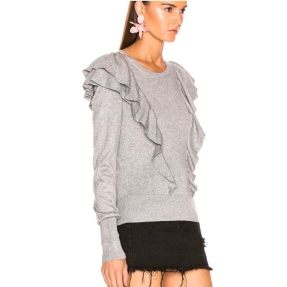 VERONICA BEARD Centre Gray Metallic Ruffle‎ Crew Neck Sweater Size XS 256